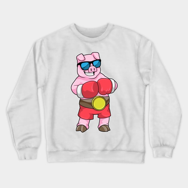 Pig as Boxer with Boxing gloves Crewneck Sweatshirt by Markus Schnabel